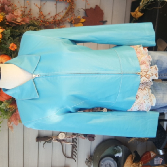 NICOLA BERTI ♡ RARE Gorgeous Turquoise Soft Genuine Italian Leather Jacket  S - Picture 10 of 16